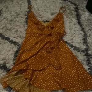BNWOT MUSTARD YELLOW WRAP AROUND DRESS W/POLKA DOTS / NWOT